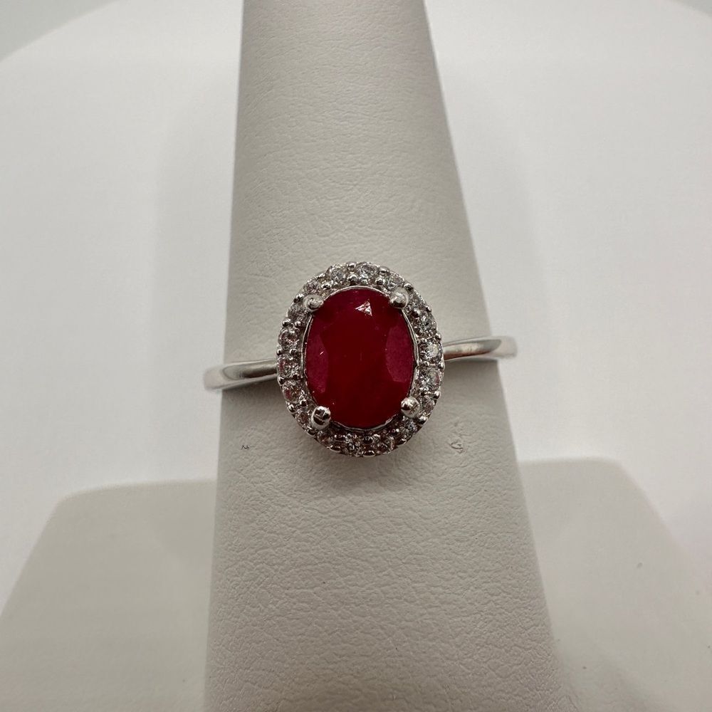 .88ct genuine ruby, cz halo diamond accents, stamped s925 (plated) ring! - Picture 3 of 5